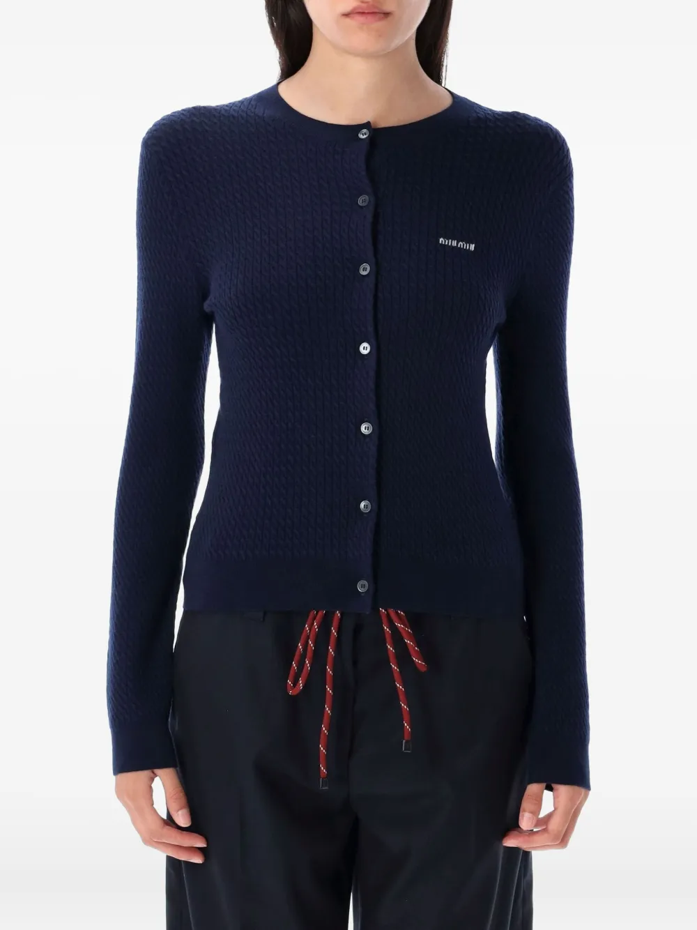 Miu Kabelgebreid vest van kasjmier-zijde Blauw