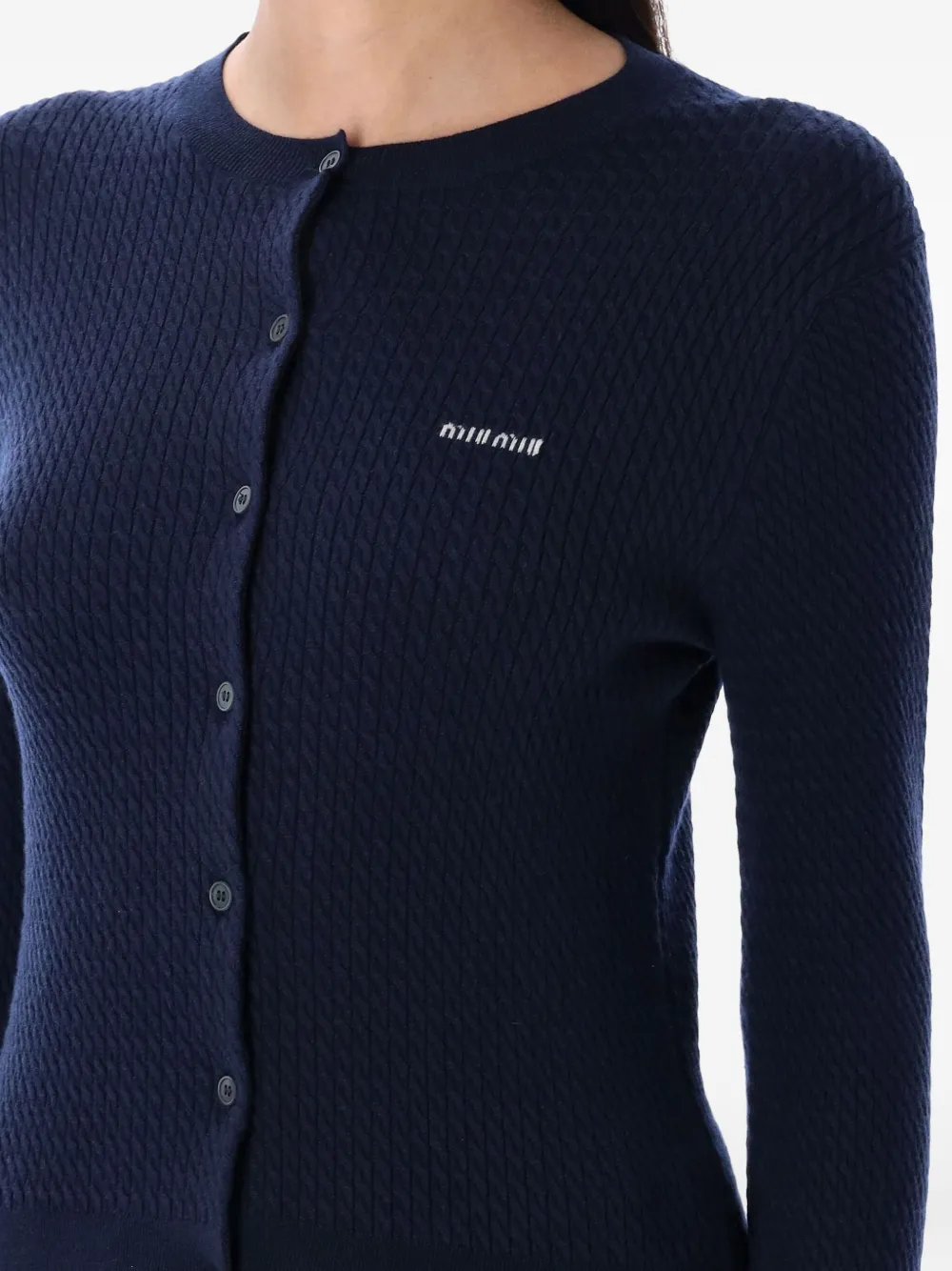 Miu Kabelgebreid vest van kasjmier-zijde Blauw