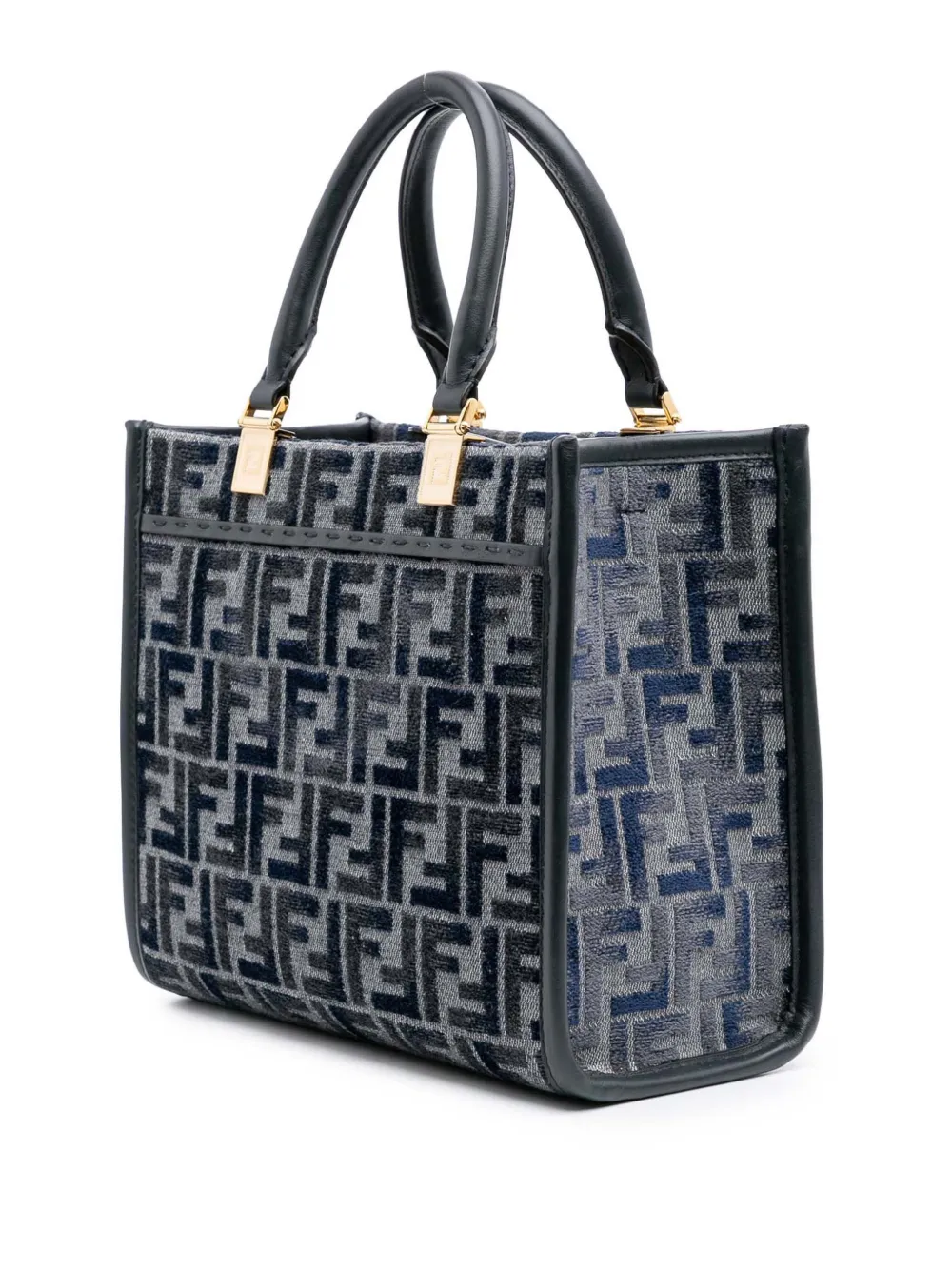 Pre-owned Fendi 2010-2025 Small Ff Embroidered Chenille Sunshine Shopper Tote Satchel In Gray