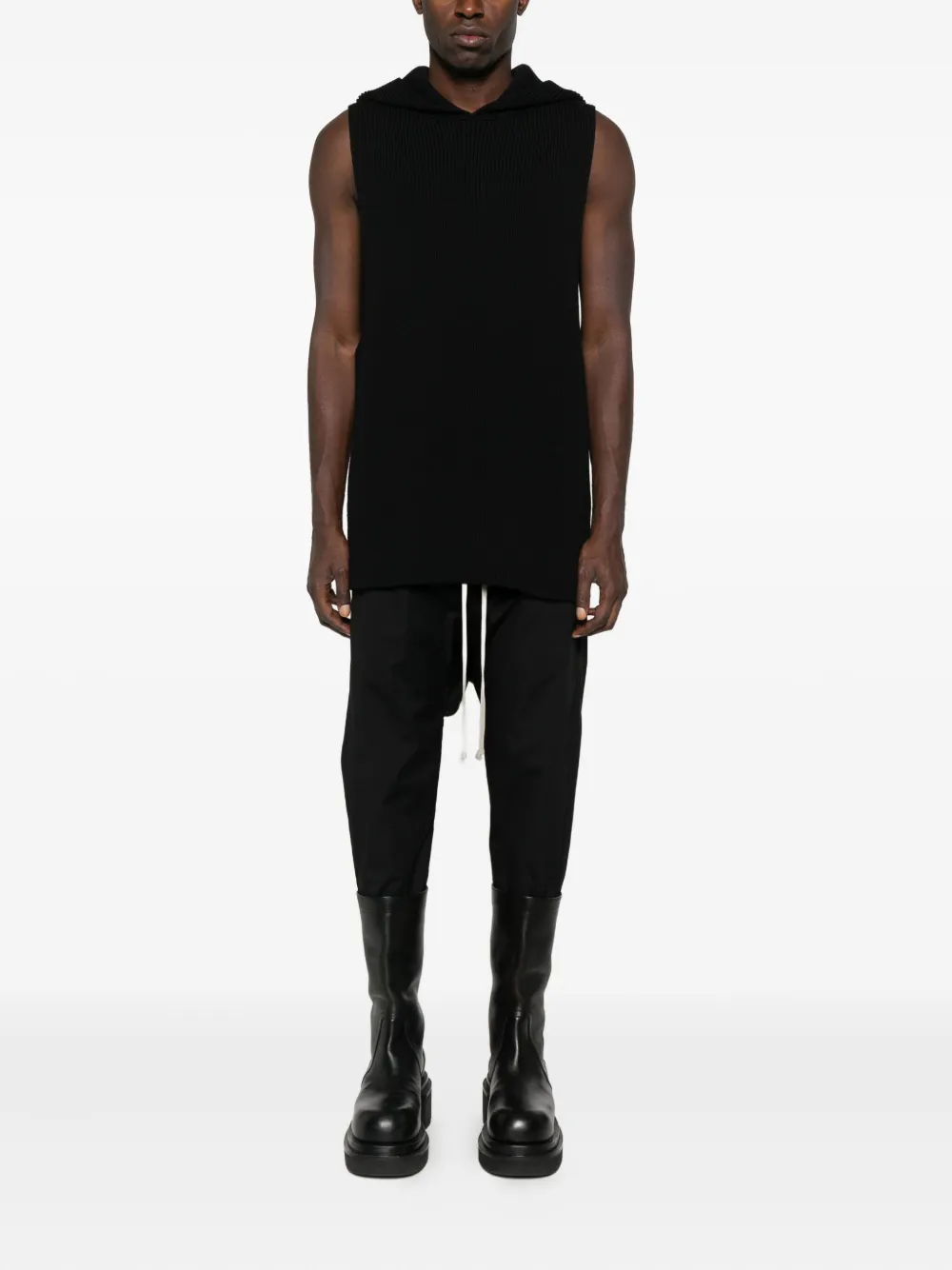 Rick Owens ribbed hooded vest - Zwart