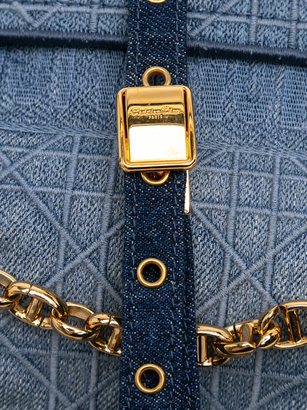Pre-owned Dior 2021-2024 Small Denim Cannage Caro Bag Crossbody Bag
