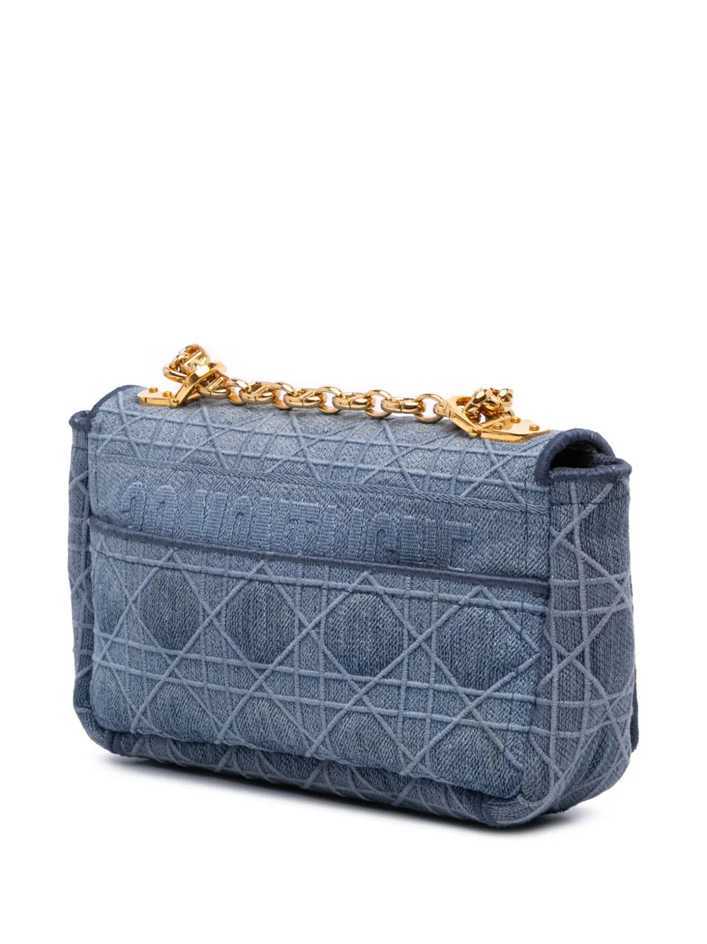 Pre-owned Dior 2021-2024 Small Denim Cannage Caro Bag Crossbody Bag