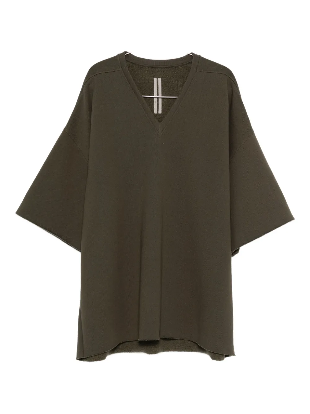Rick Owens Oversized V Neck T-shirt With Raw Hem In Gray