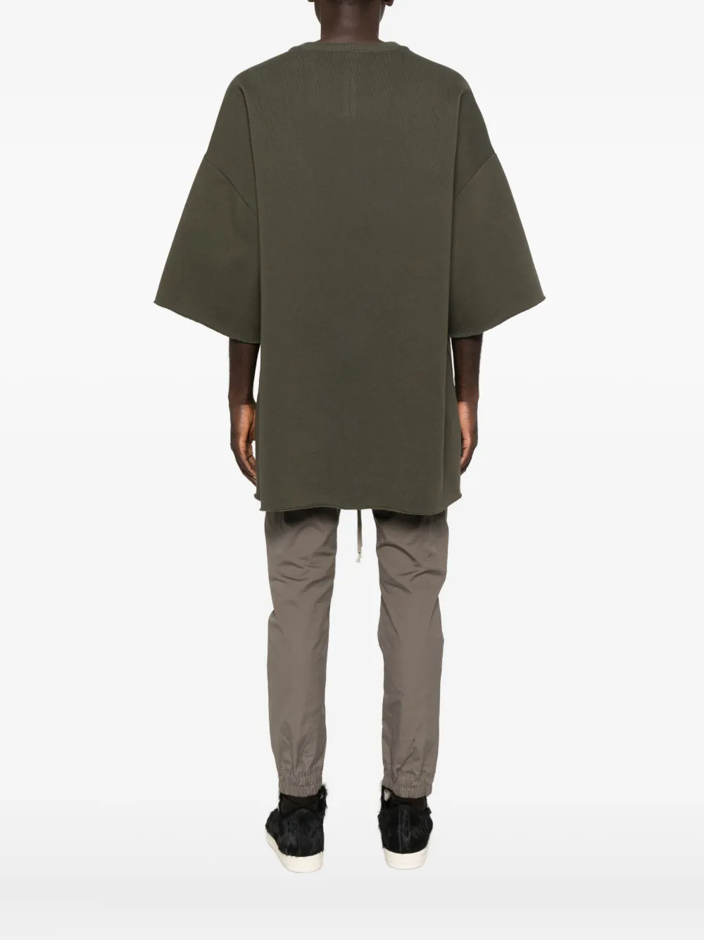 Rick Owens Oversized V Neck T-shirt With Raw Hem In Gray