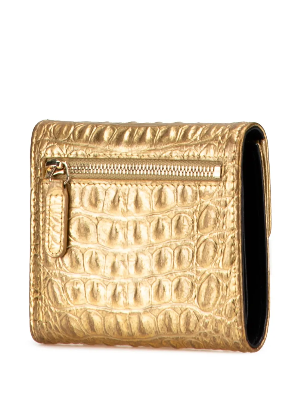 CHANEL Pre-Owned 2019 CC Metallic Calfskin Crocodile Embossed Compact Flap Wallet small wallets | Image 2