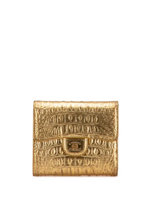 CHANEL Pre-Owned 2019 CC Metallic Calfskin Crocodile Embossed Compact Flap Wallet small wallets