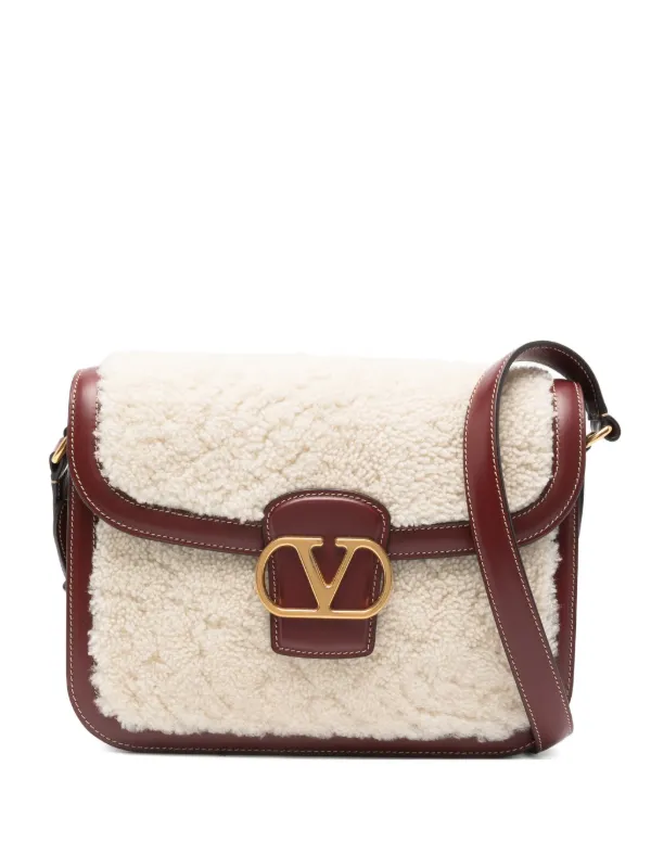 Valentino Garavani Shearling Leather Shoulder Bag in White