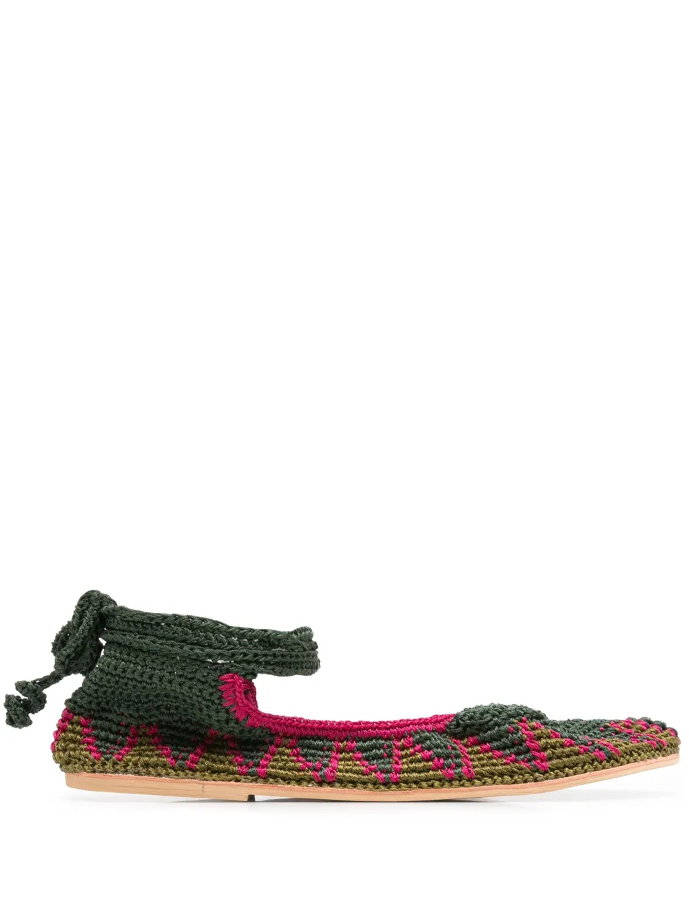 lace-up crochet ballet flats