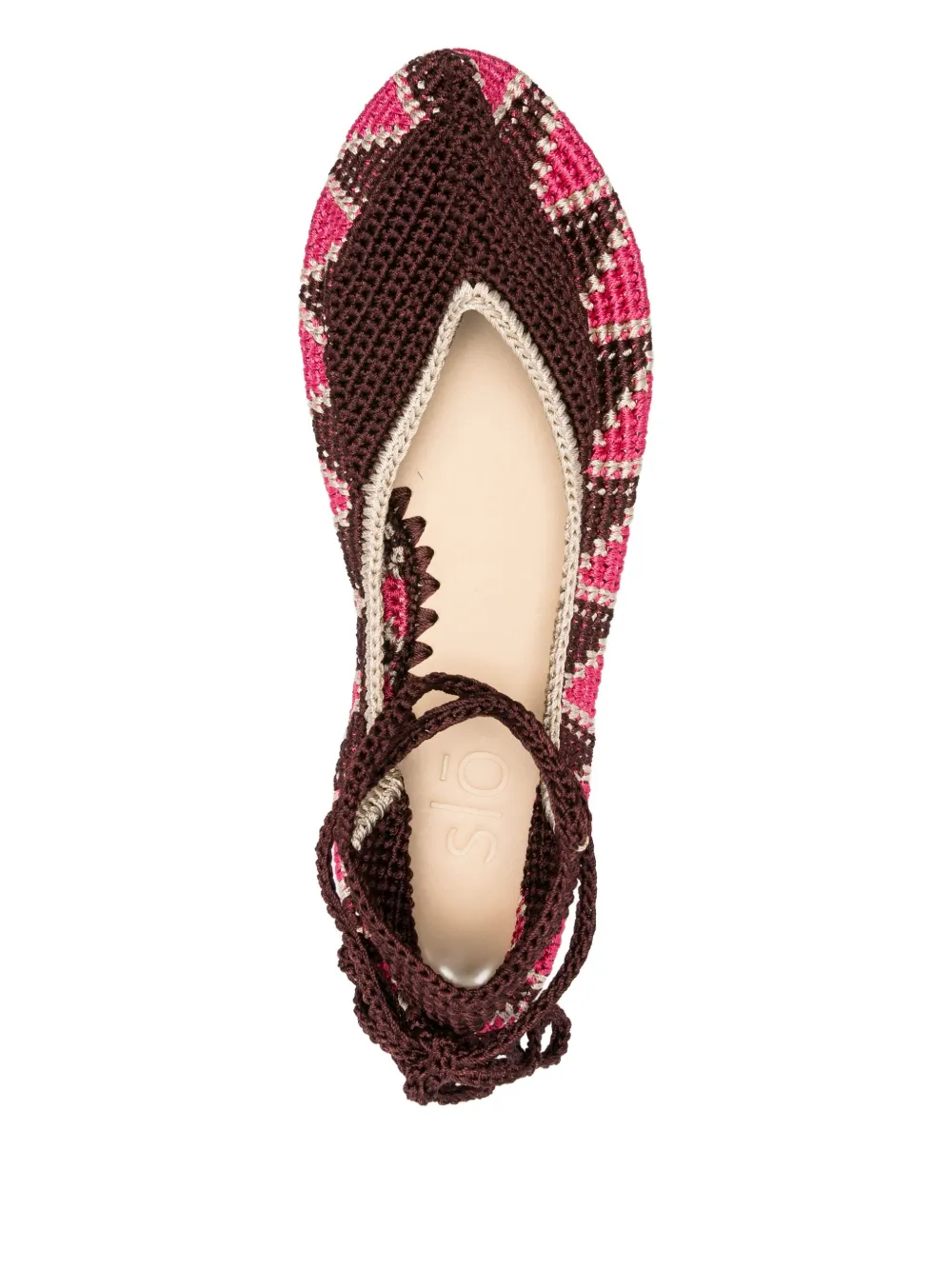 SLO_HAND_MADE lace-up crochet ballet flats Brown