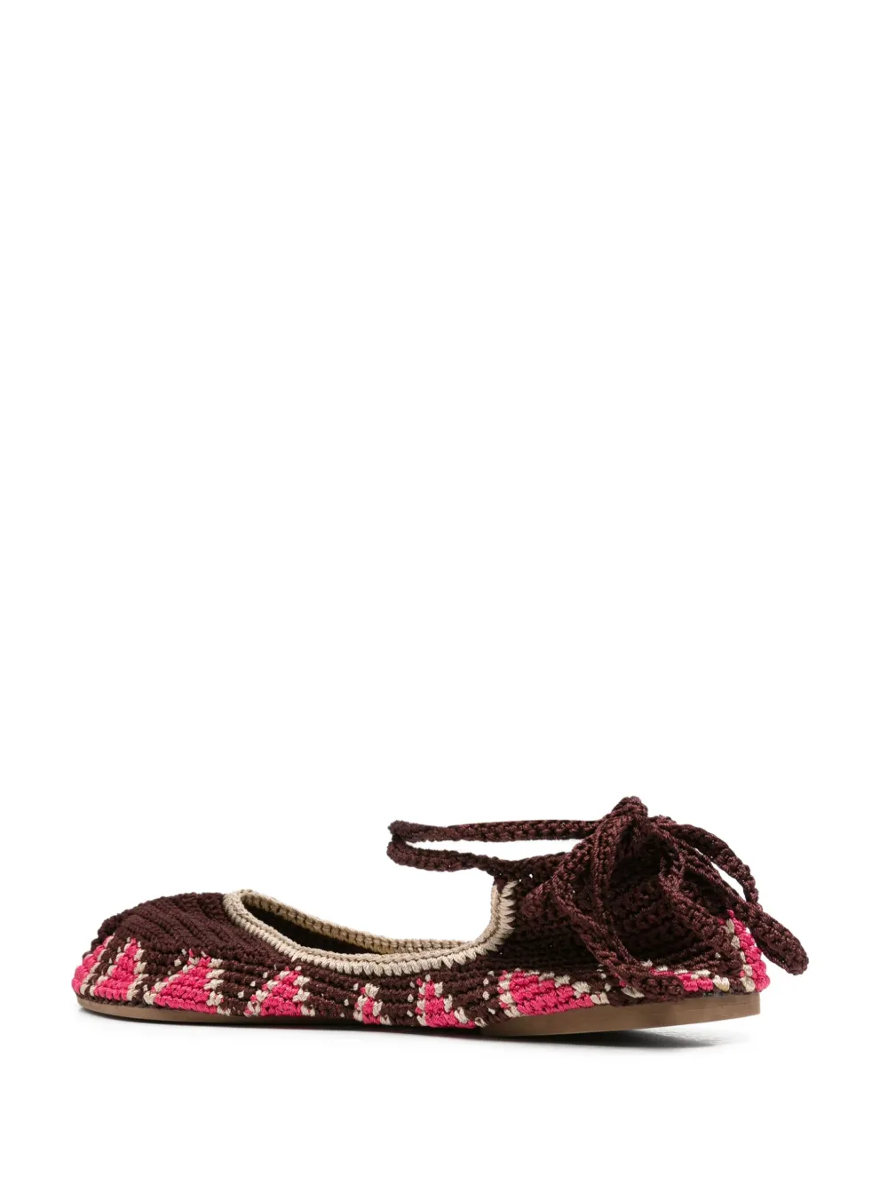SLO_HAND_MADE lace-up crochet ballet flats Brown