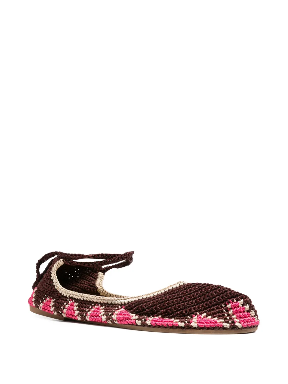 SLO_HAND_MADE lace-up crochet ballet flats Brown