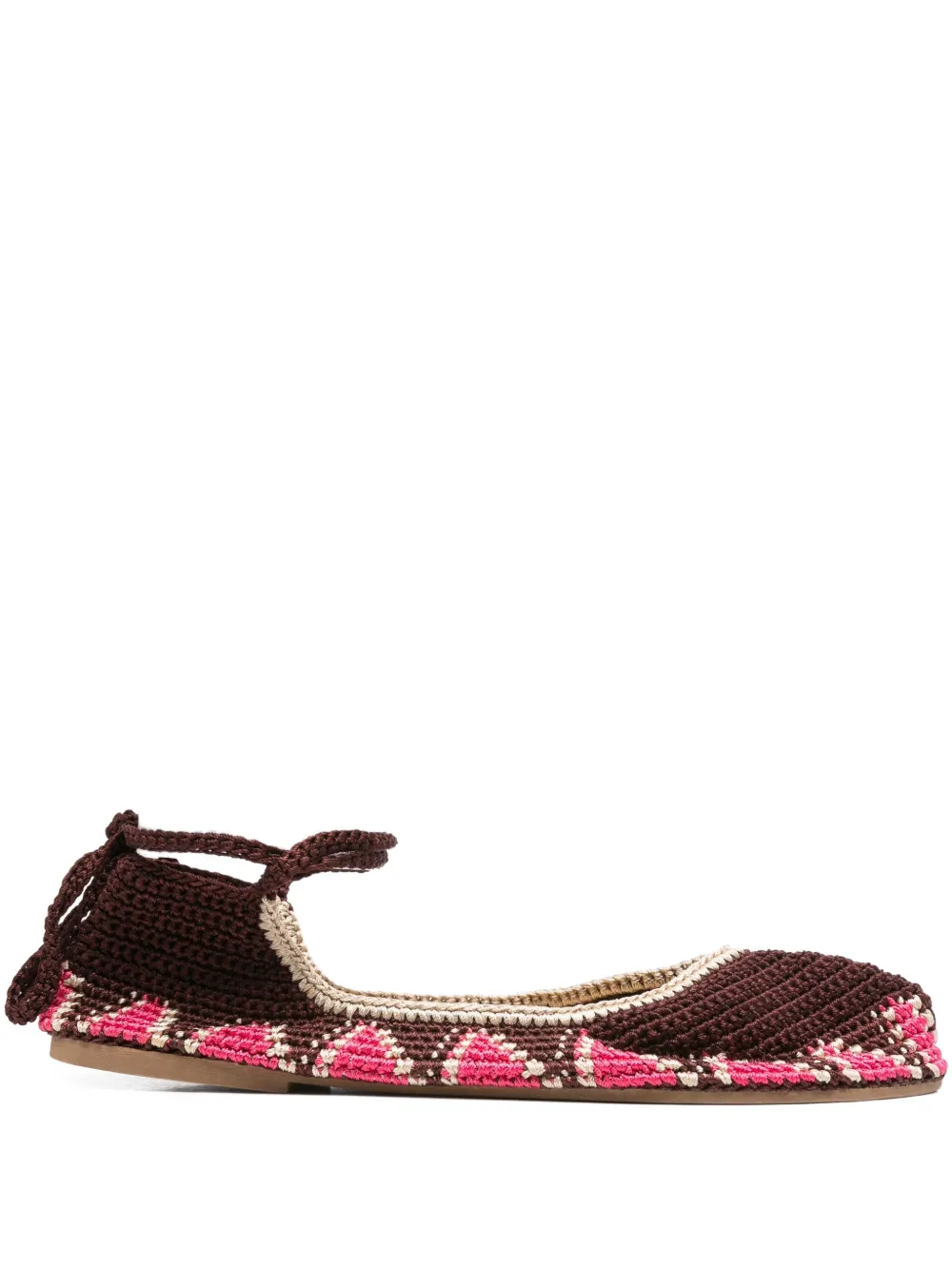 SLO_HAND_MADE lace-up crochet ballet flats Brown