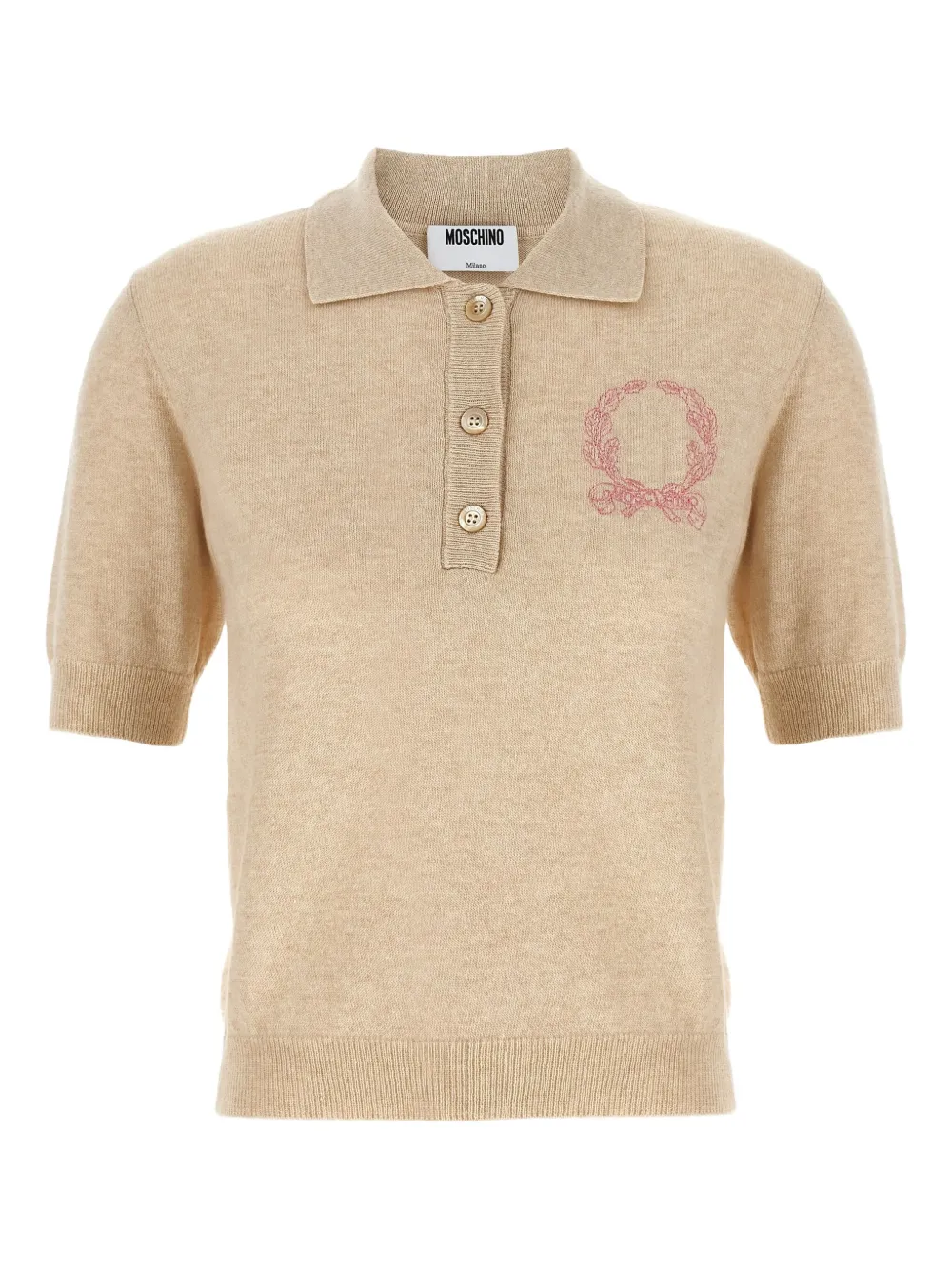 Moschino embroidered knited polo top Beige