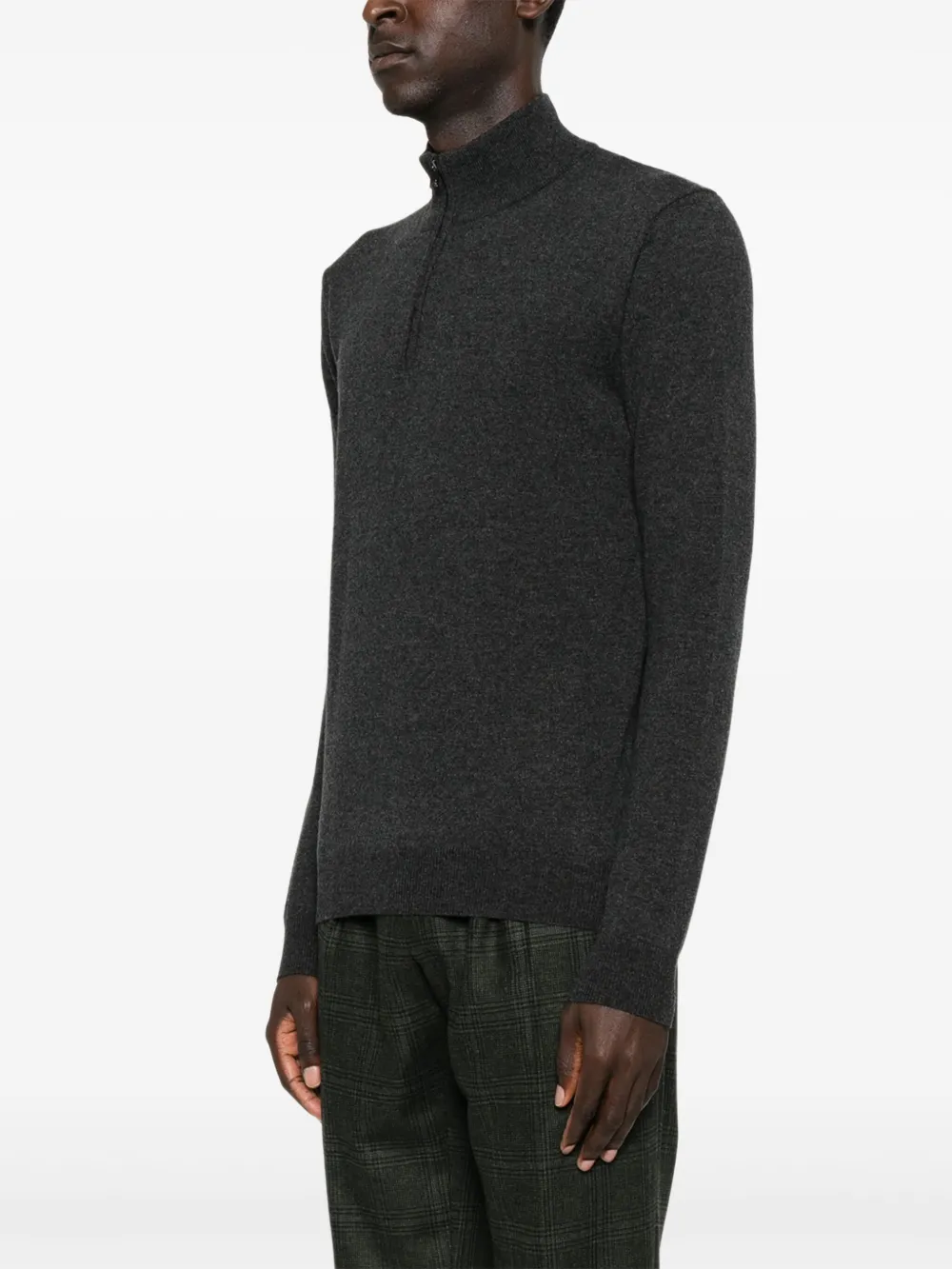 Corneliani High-neck Half-zip Sweater In Gray
