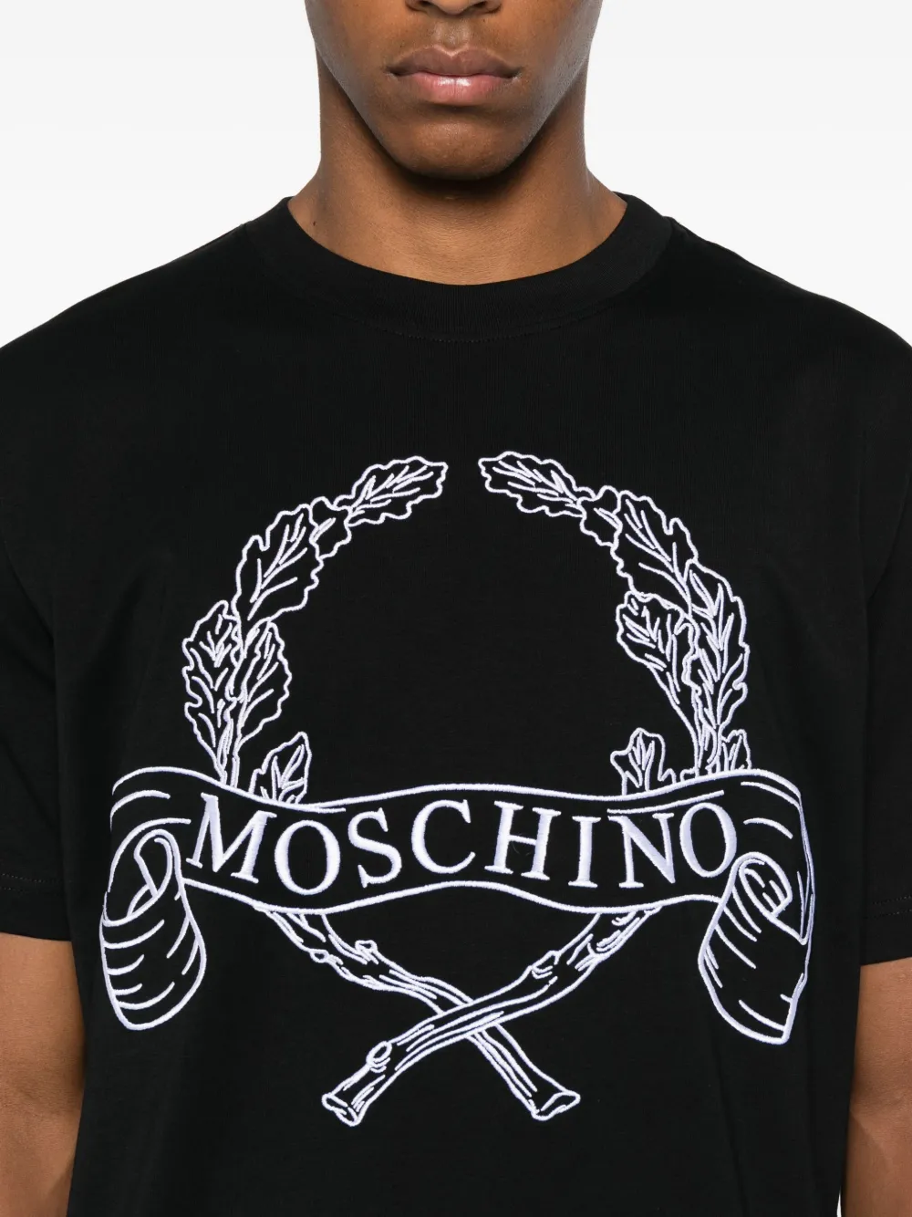 Moschino logo-embroidered T-shirt Zwart