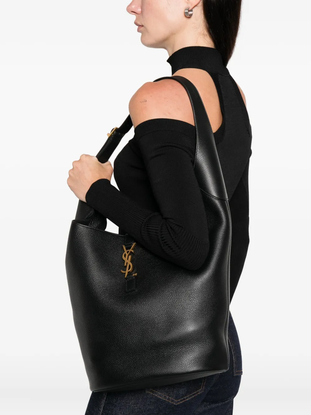 Saint Laurent Schoudertas met logoplakkaat - Zwart