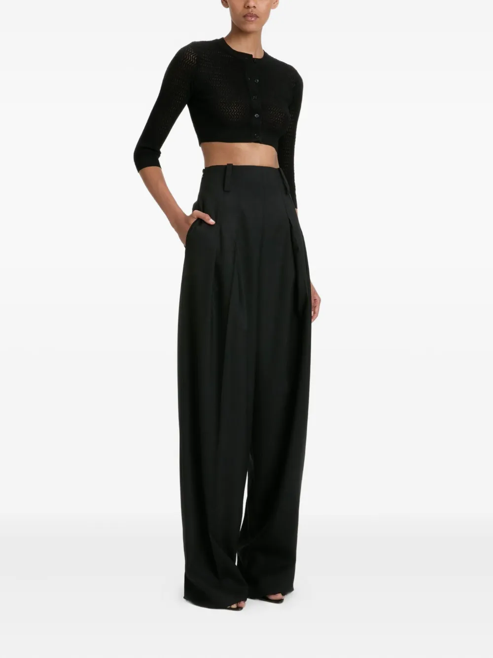 Victoria Beckham three-quarter sleeve cropped cardigan Zwart