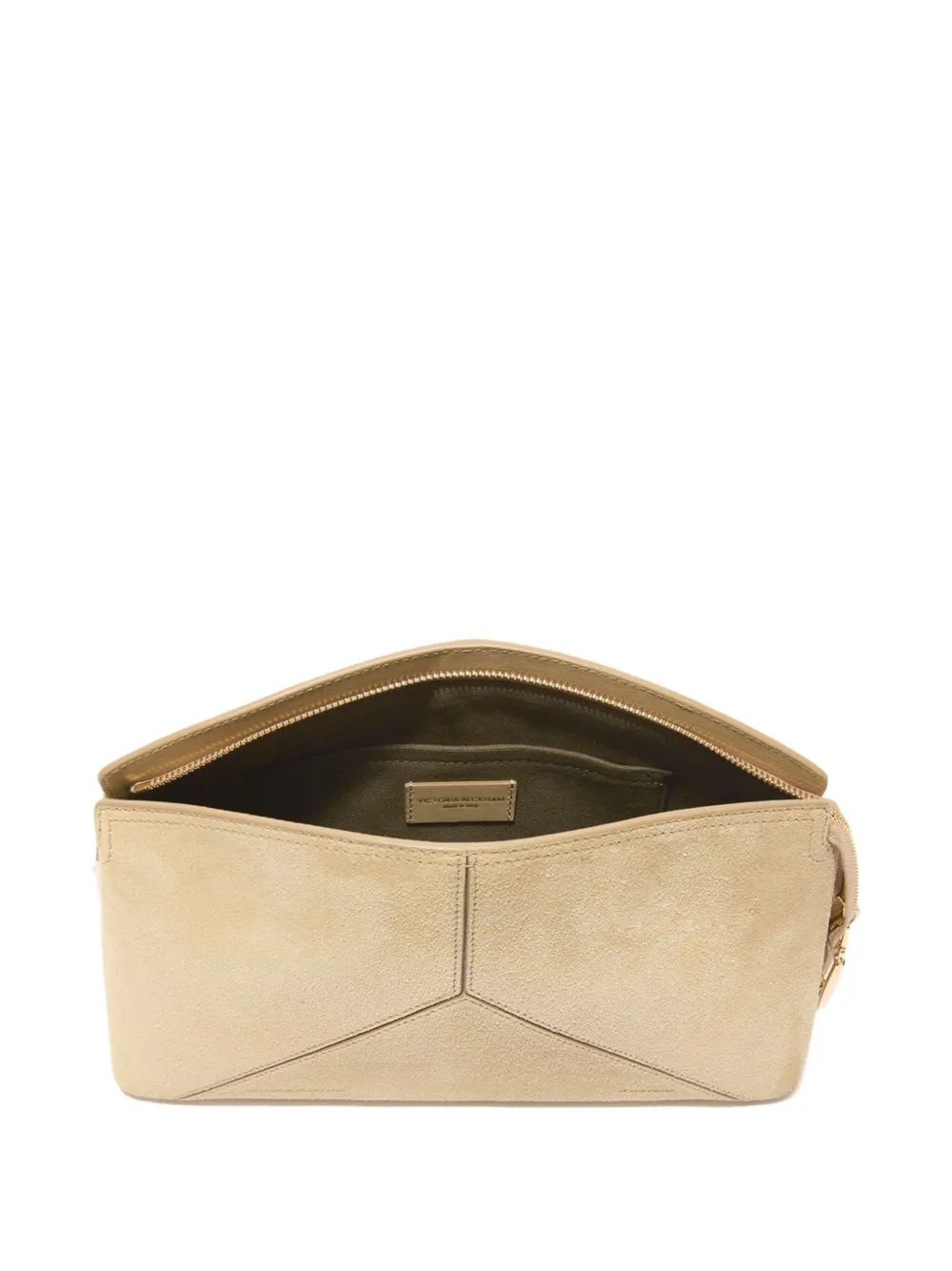 Victoria Beckham Victoria suède clutch met ritssluiting Beige