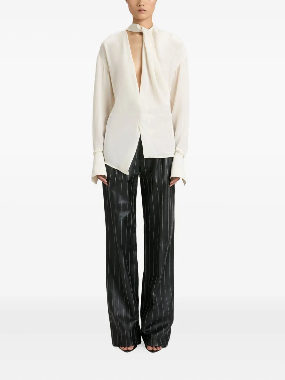 Victoria Beckham pinstripe leather trousers Zwart
