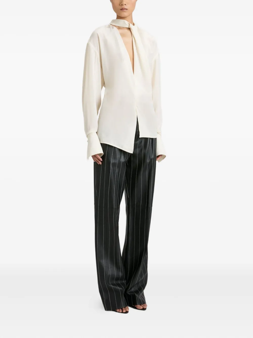 Victoria Beckham pinstripe leather trousers Zwart