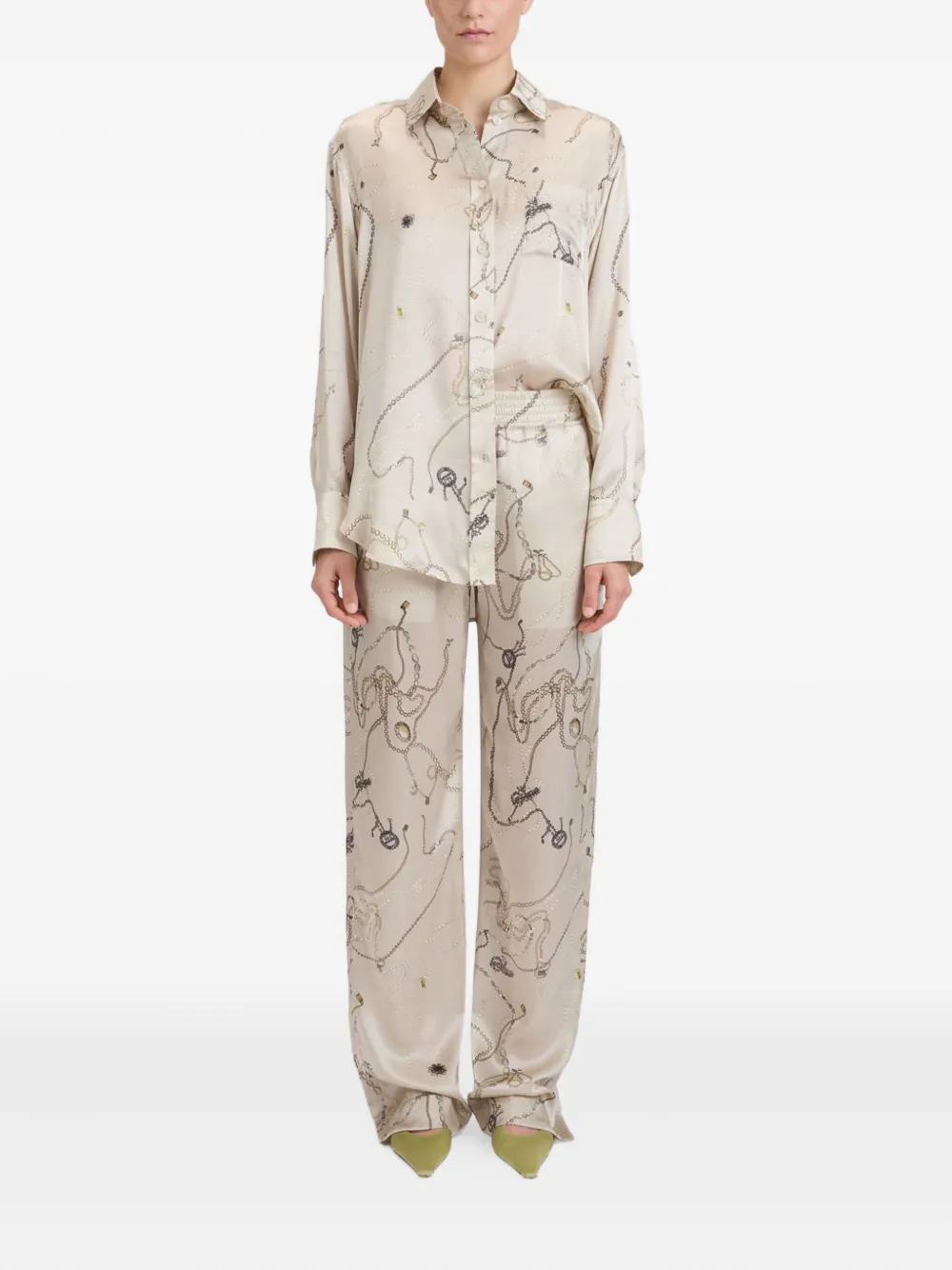 Victoria Beckham Zijden pyjamabroek met print Beige