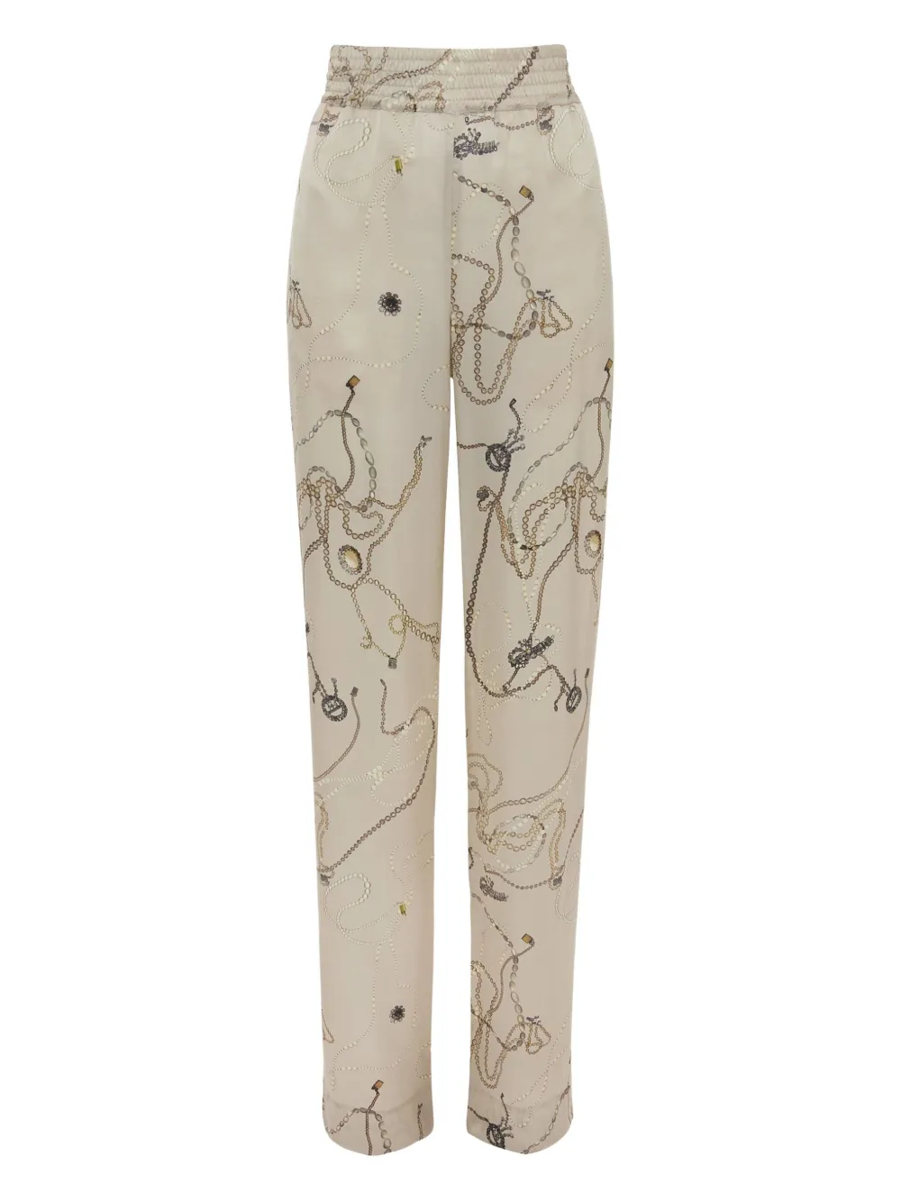 Victoria Beckham jewellery-print silk pajama pants Beige