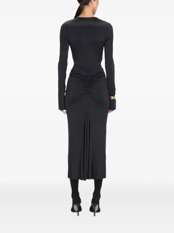 Victoria Beckham Gathered long-sleeve Midi Dress | Black | FARFETCH