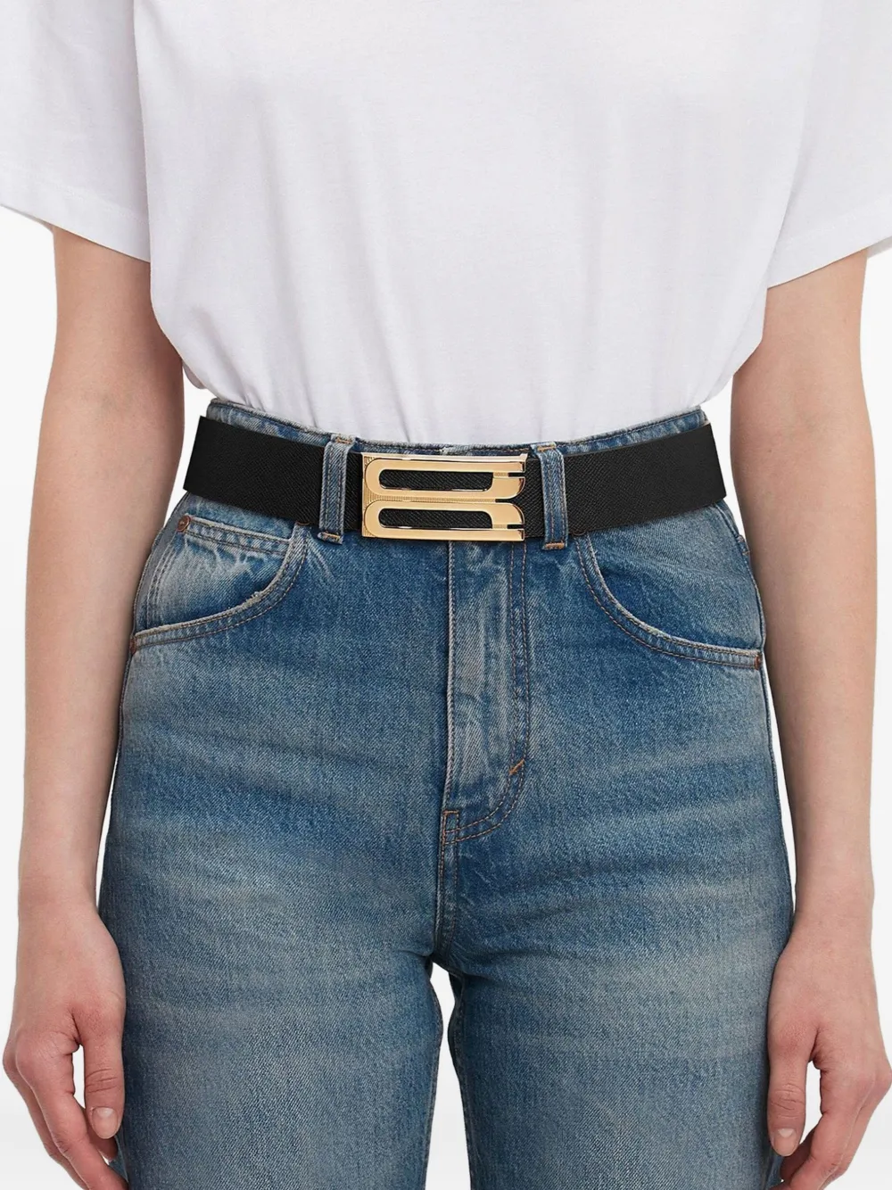 Victoria Beckham Jumbo Frame leren riem met logogesp Zwart