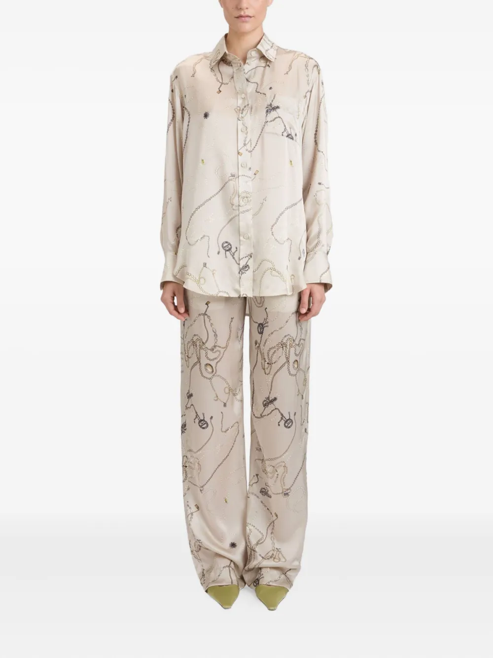 Victoria Beckham Zijden pyjamatop met print Beige