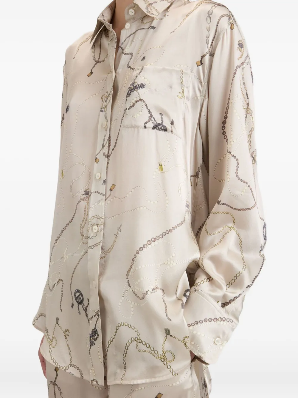 Victoria Beckham Zijden pyjamatop met print Beige