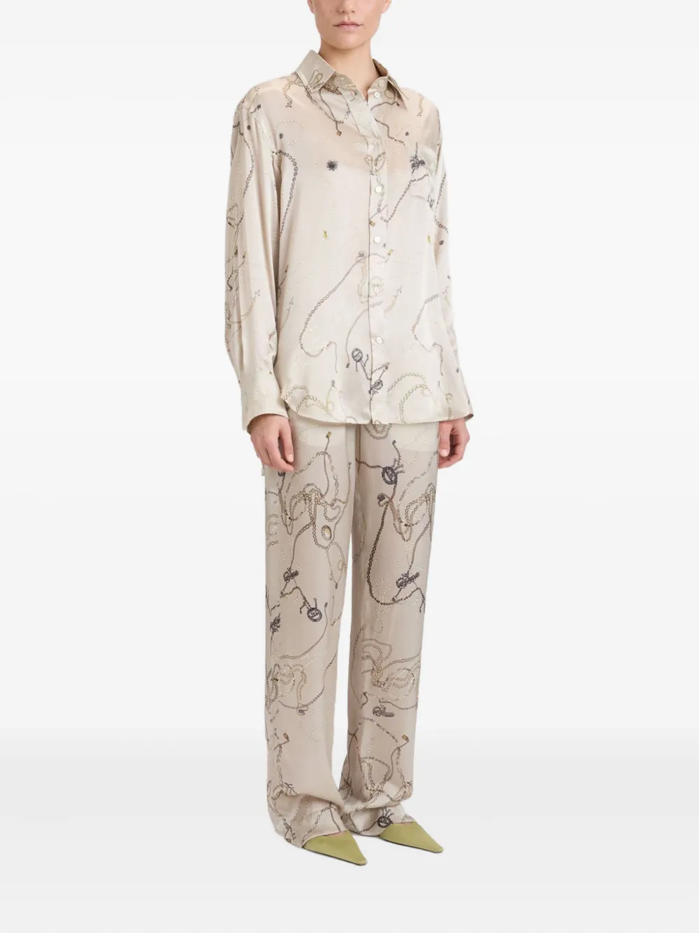 Victoria Beckham Zijden pyjamatop met print Beige