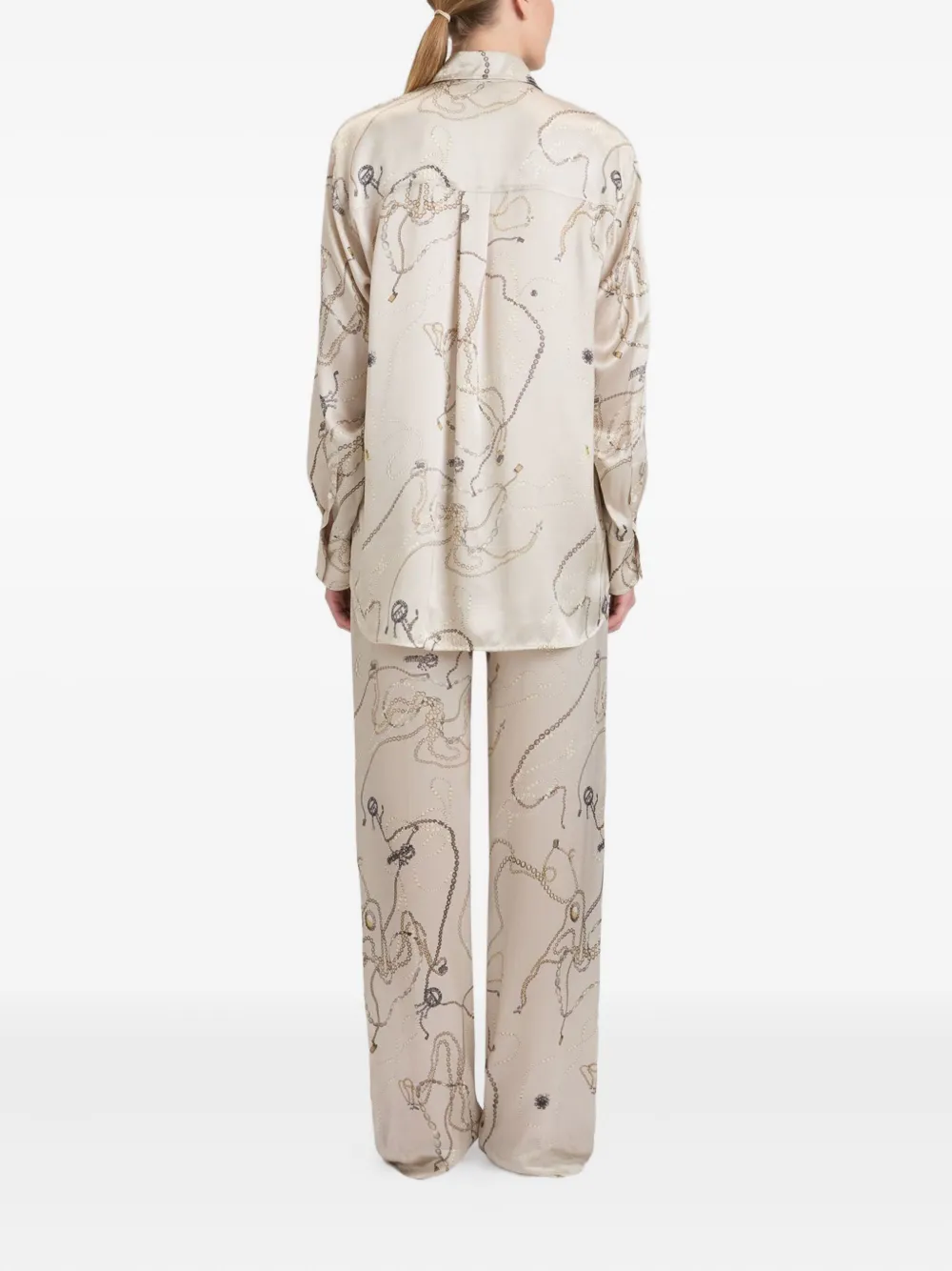 Victoria Beckham Zijden pyjamatop met print Beige