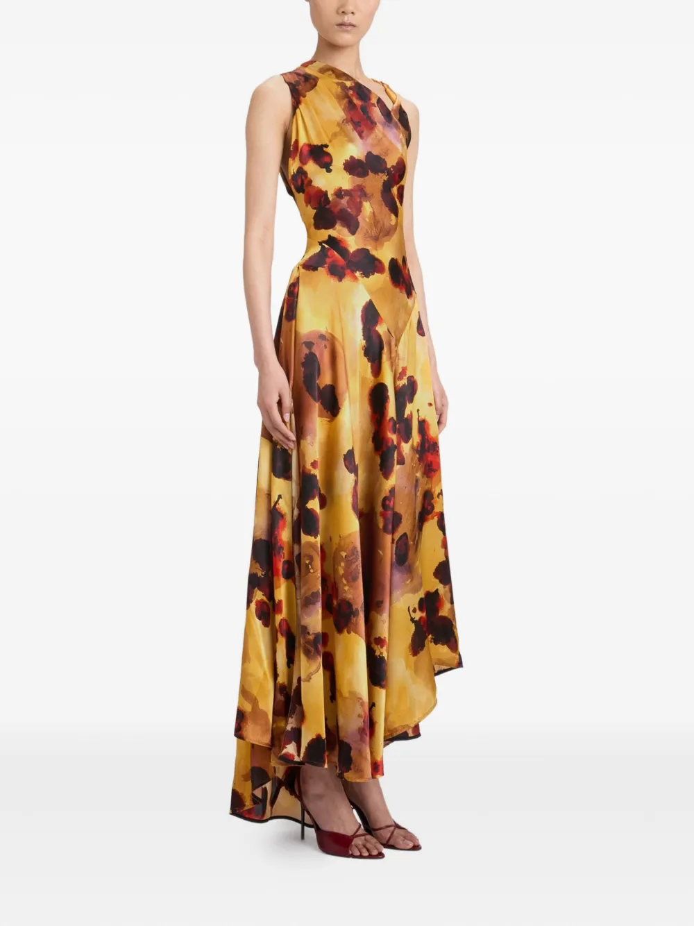 Victoria Beckham draped floral-print asymmetric dress Geel