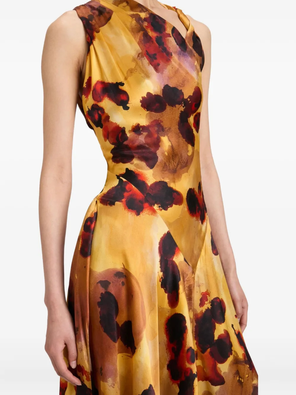 Victoria Beckham draped floral-print asymmetric dress Geel