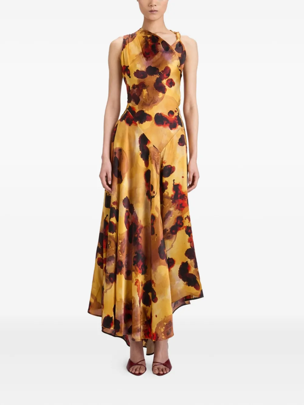 Victoria Beckham draped floral-print asymmetric dress Geel