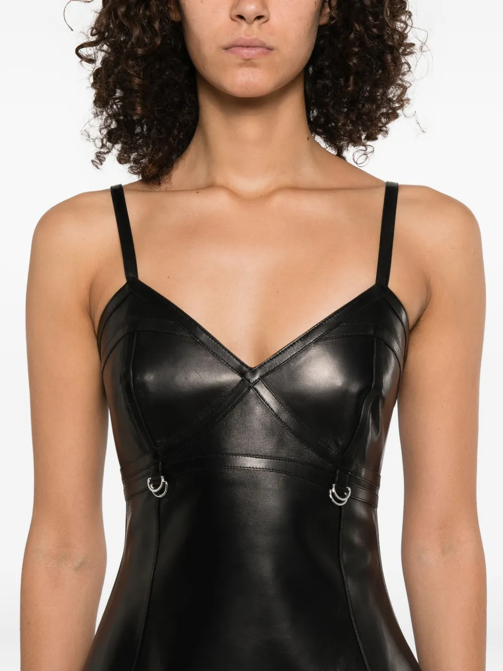Alexander McQueen leather asymmetrical dress Zwart