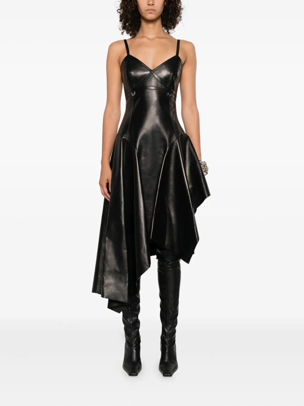 Alexander McQueen leather asymmetrical dress Zwart