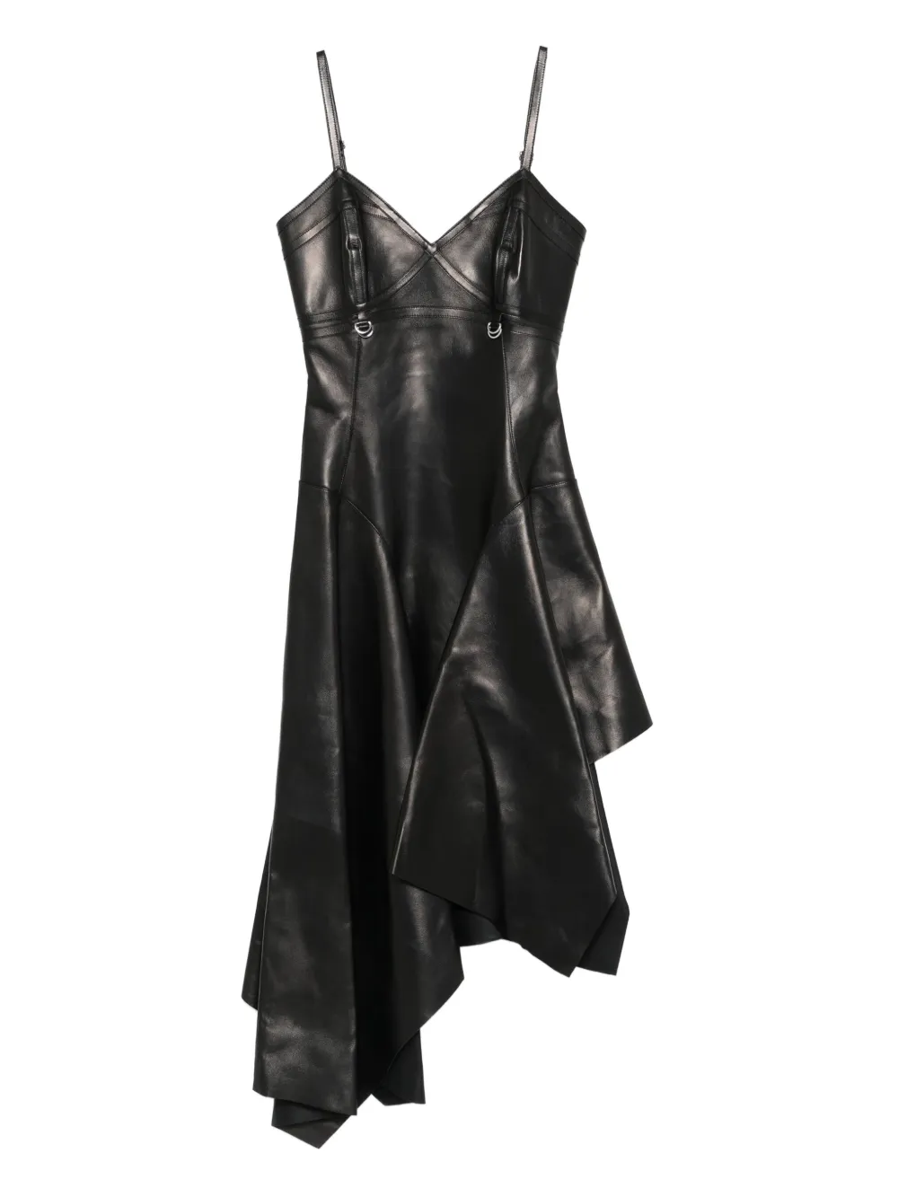 Alexander McQueen leather asymmetrical dress Zwart