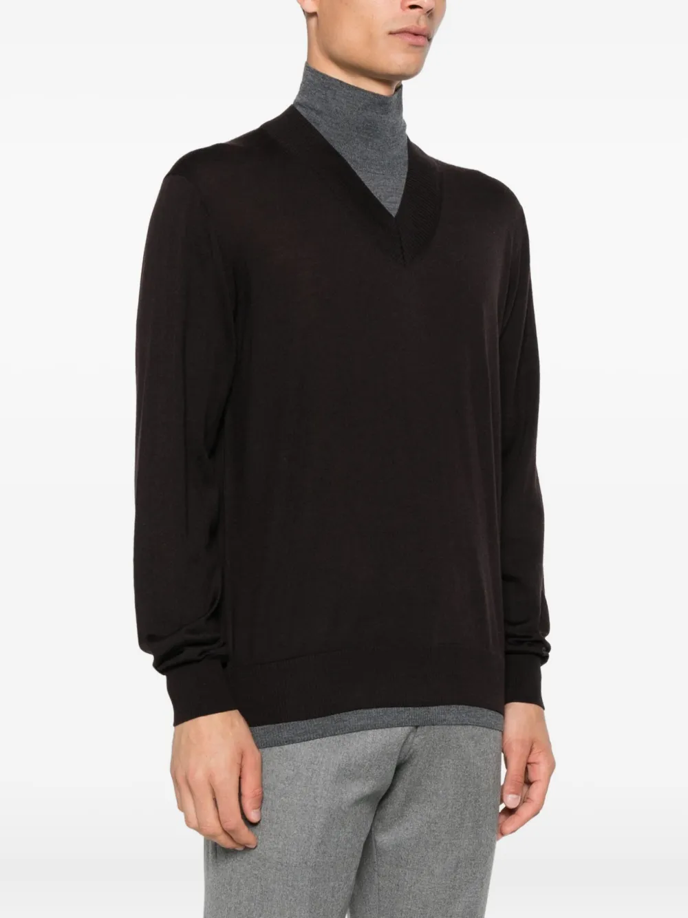Paolo Pecora Sweater met V-hals Bruin