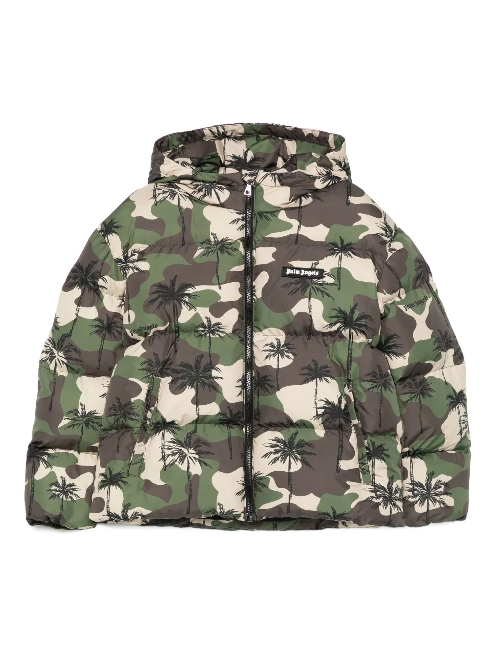 Palm Angels Kids palm-tree camouflage puffer jacket Groen