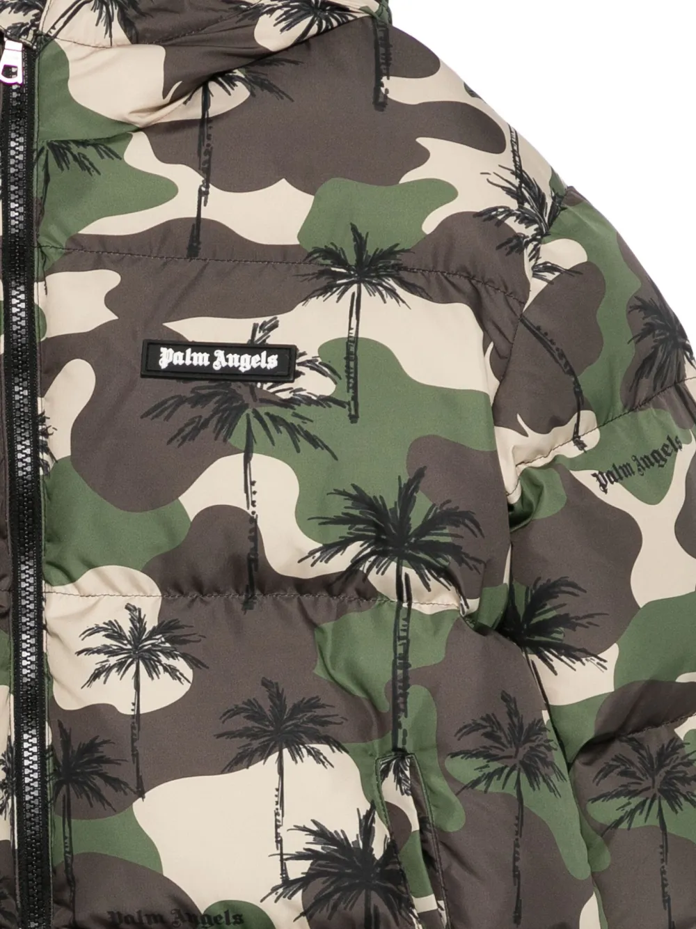Palm Angels Kids palm-tree camouflage puffer jacket Groen