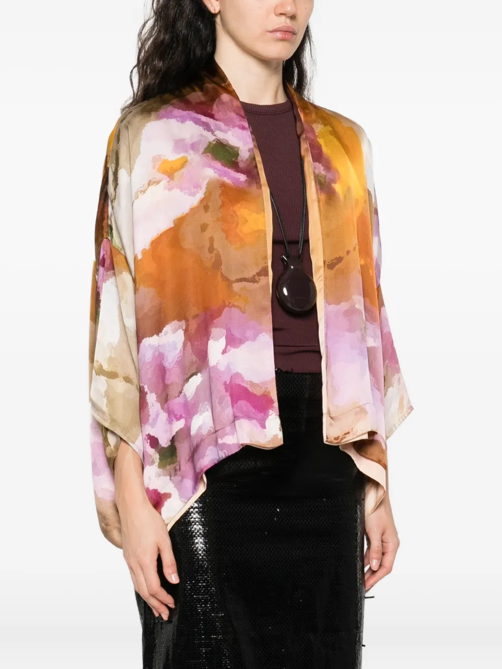 Yavi Reversible Abstract-print Silk Velvet Jacket In Brown
