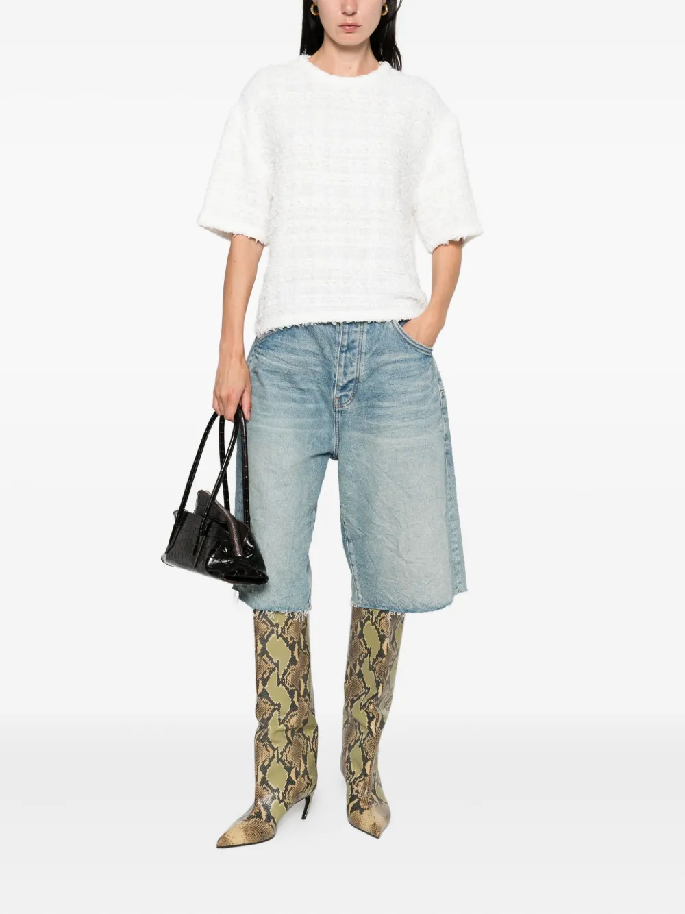 IRO Tweed T-shirt met gerafelde afwerking Wit