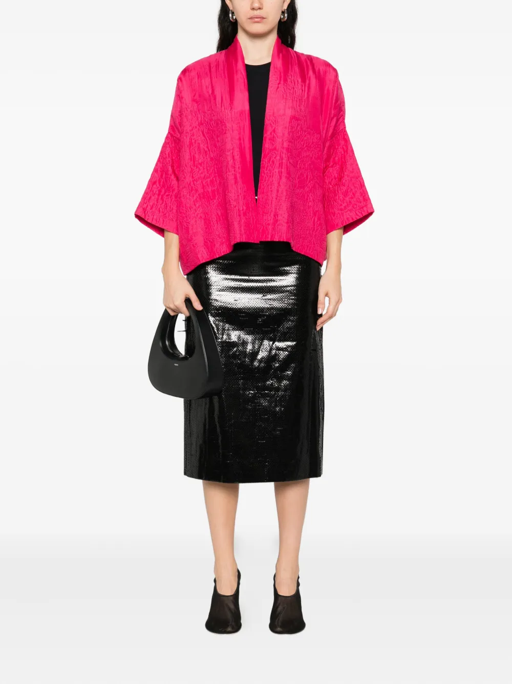 Yavi Textured Open-front Jacket In Pink