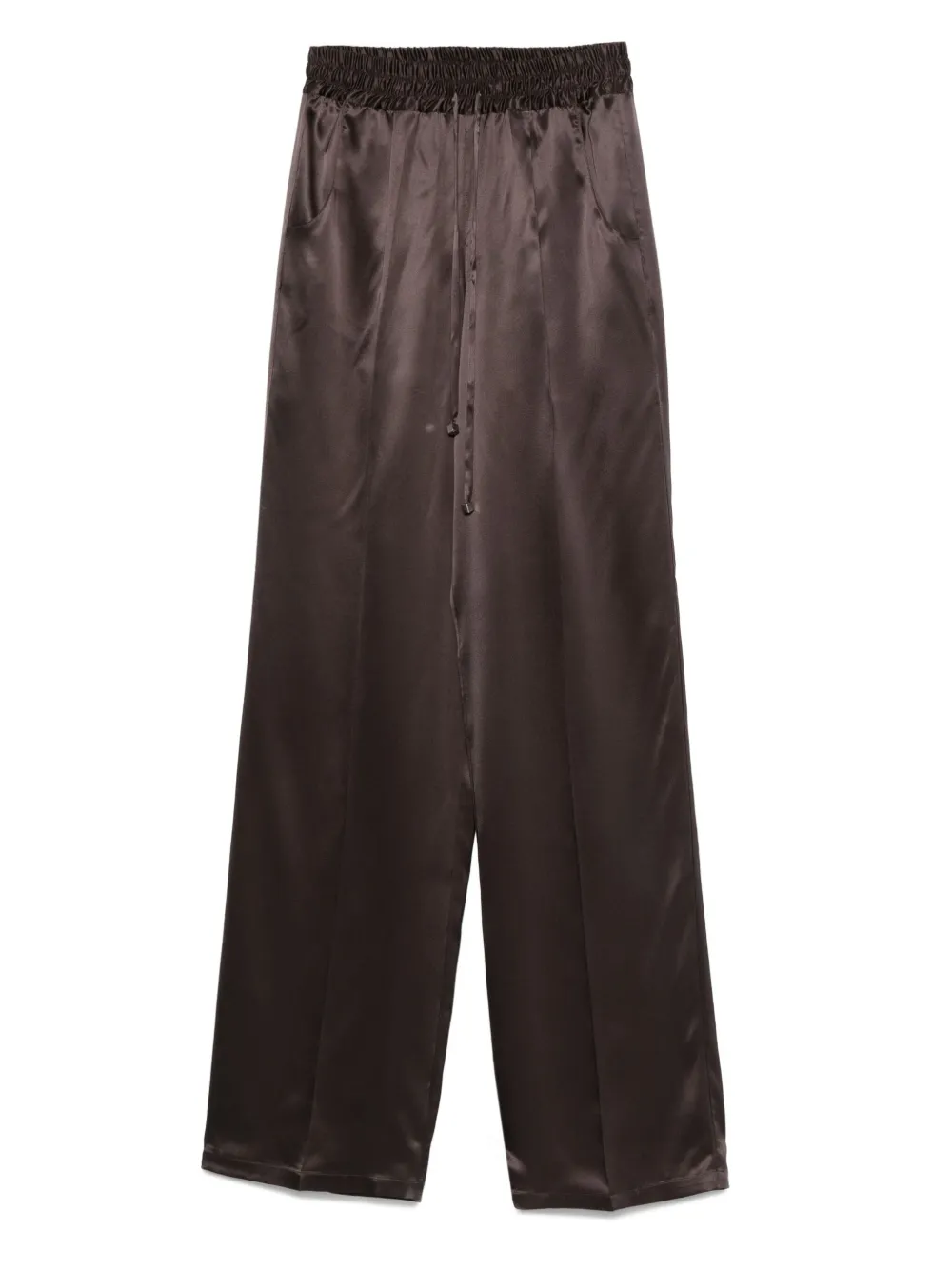 drawstring silk straight trousers