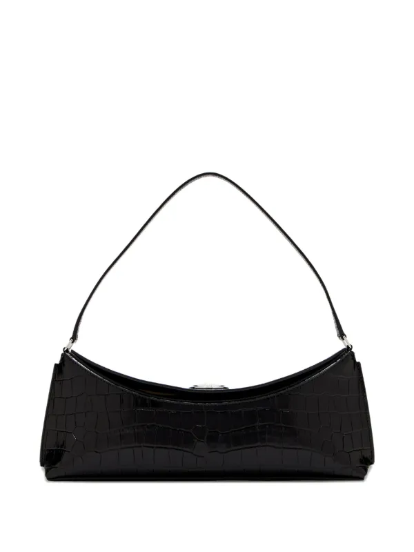 Jacquemus The Ovalo Crocodile-embossed Shoulder Bag in Black