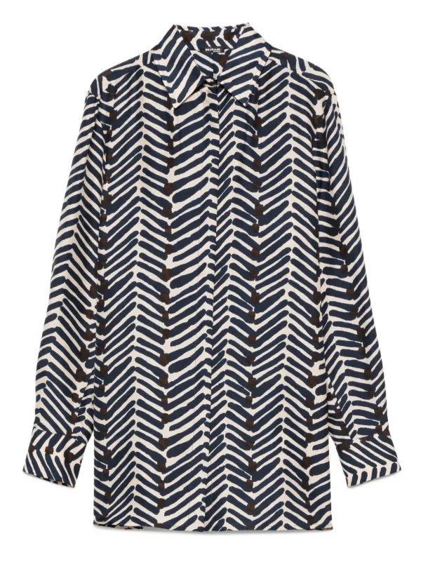 Kiton Herringbone-print Silk Shirt in Blue
