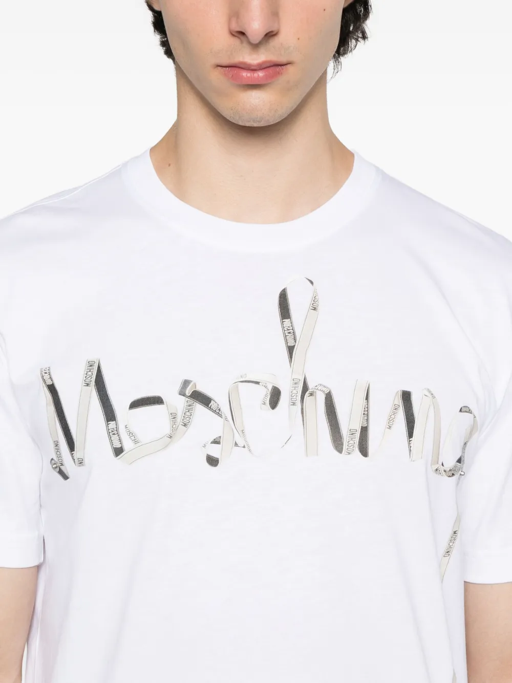 Moschino ribbon-logo print cotton T-shirt Wit