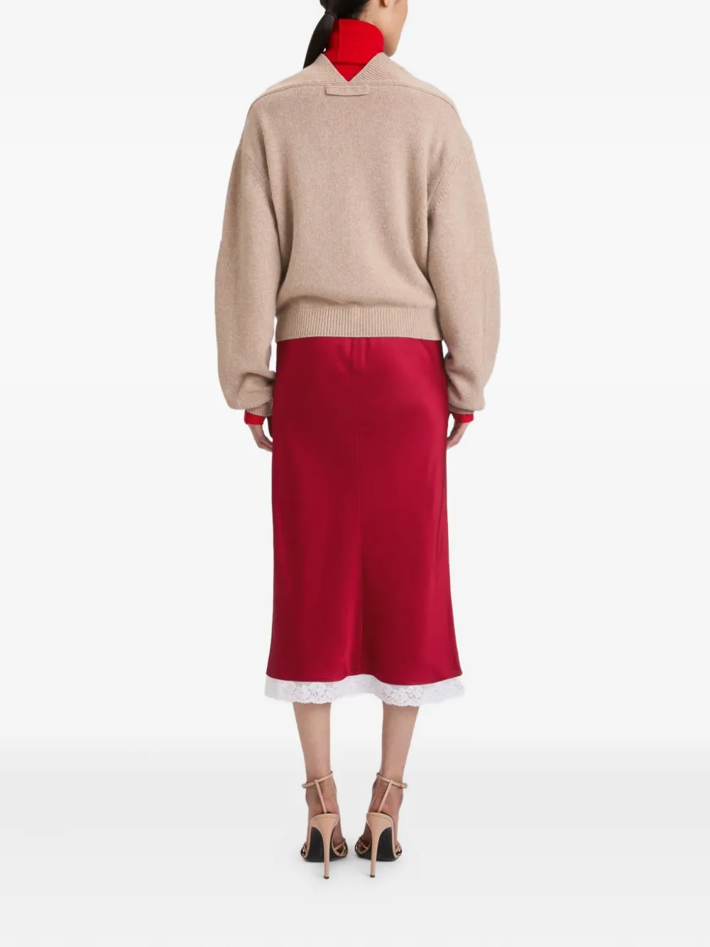 Victoria Beckham Midi-rok met kanten afwerking Rood