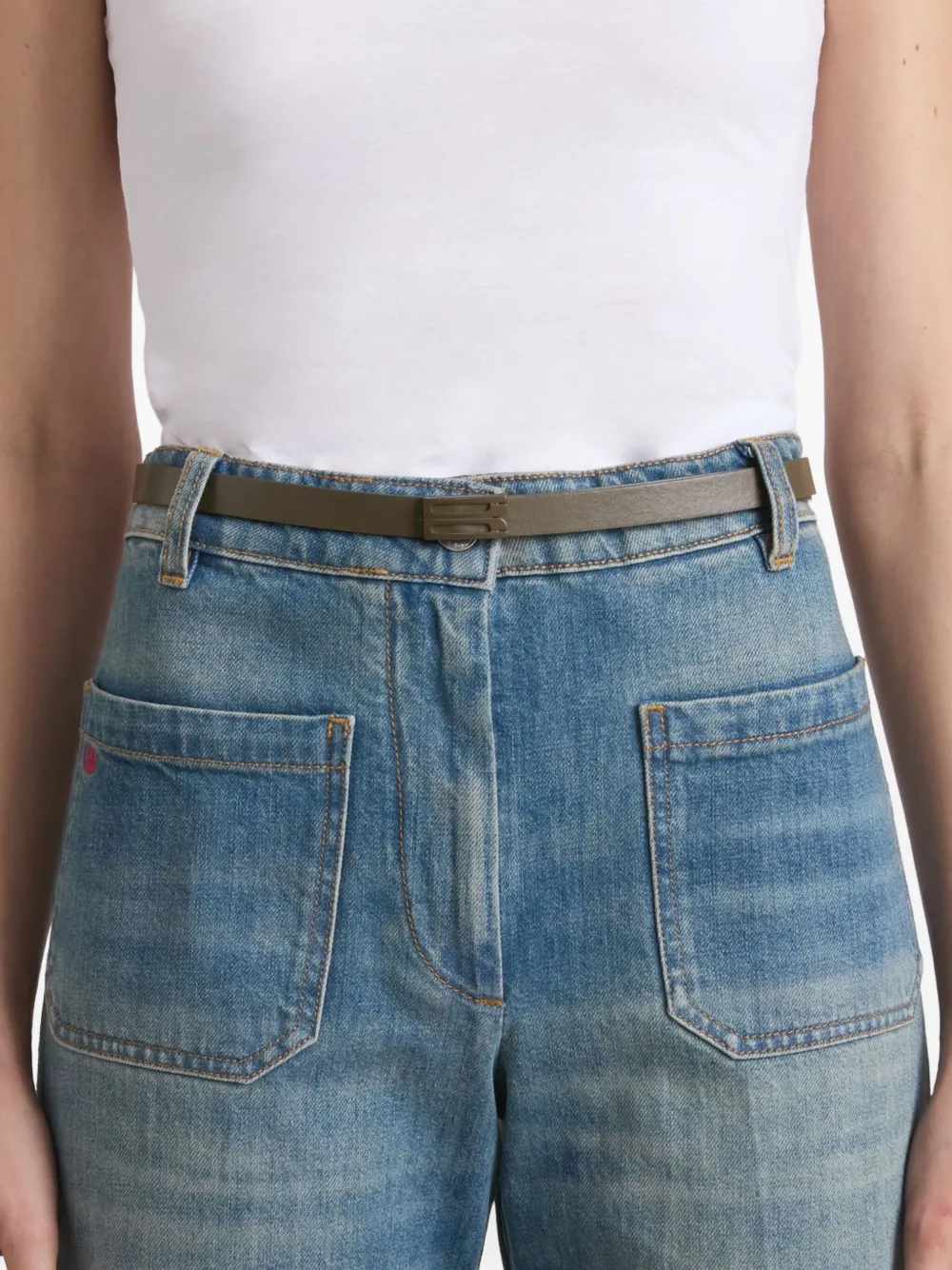 Victoria Beckham Leren riem met logogesp Groen